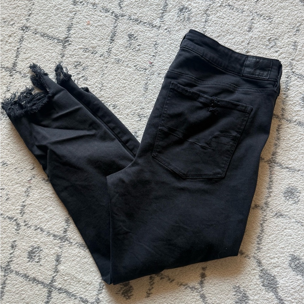 American Eagle Outfitters Black Super Stretch X Distressed Skinny Jeans